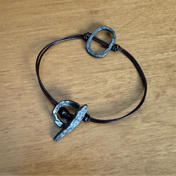 Rustic Brown Leather Bracelet with Metal Accents - Picture 4 of 4